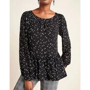 Maeve Anthropologie Cheyenne Peplum Black & White Blouse Long Sleeve Size M